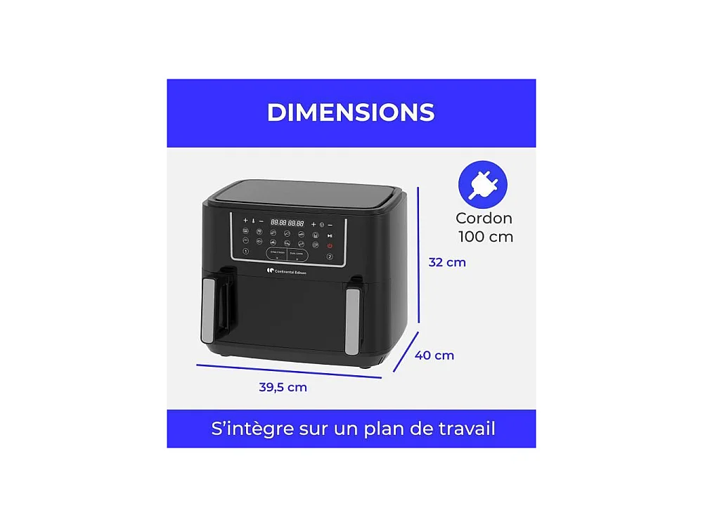 Friteuse à air Continental Edison CEFR2400TB 10,5 L - 2600 W, 12 programmes, Noir