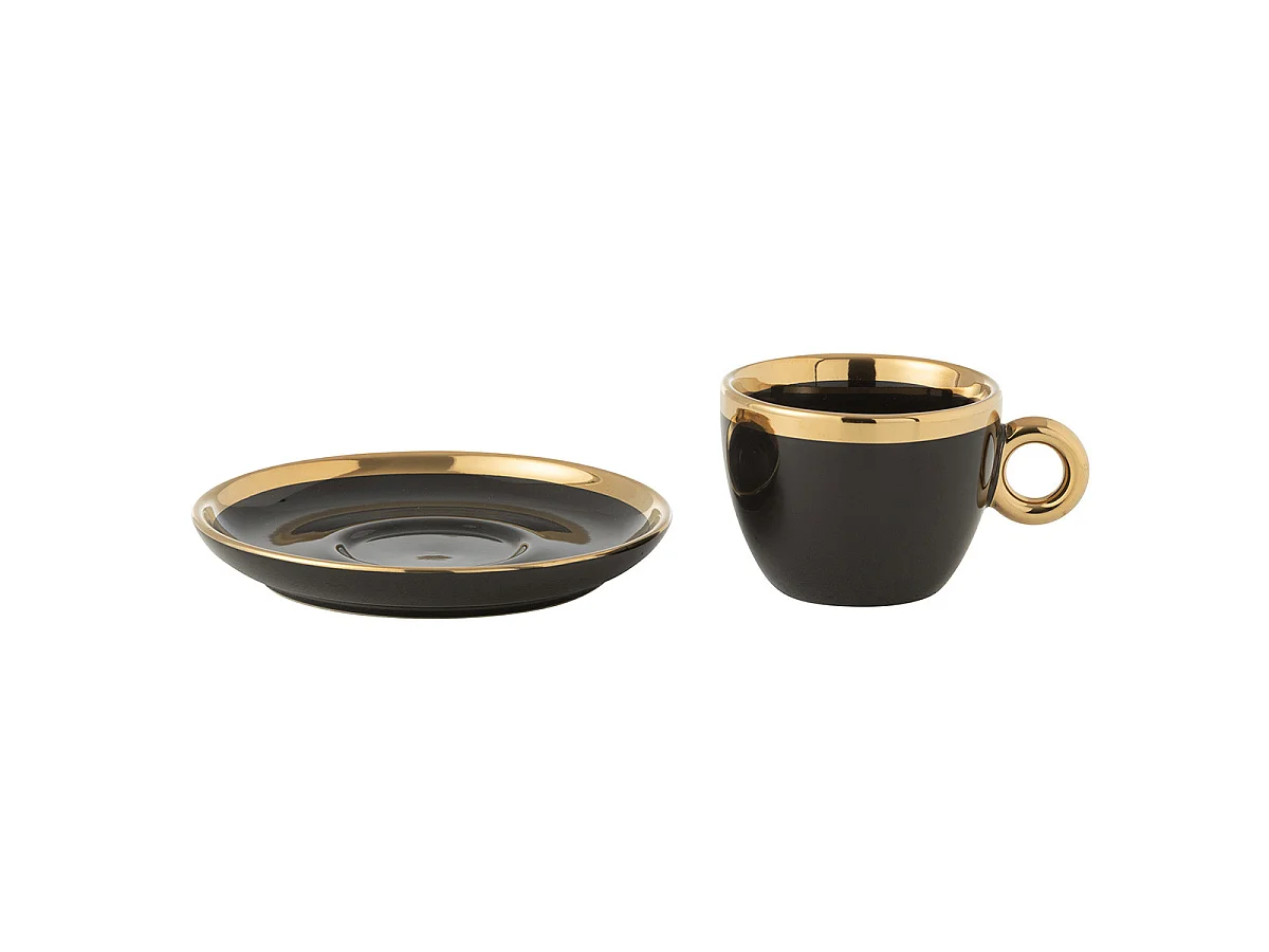 Lot de 4 Tasses & Sous-Tasses "Faye" 18cl Noir & Or