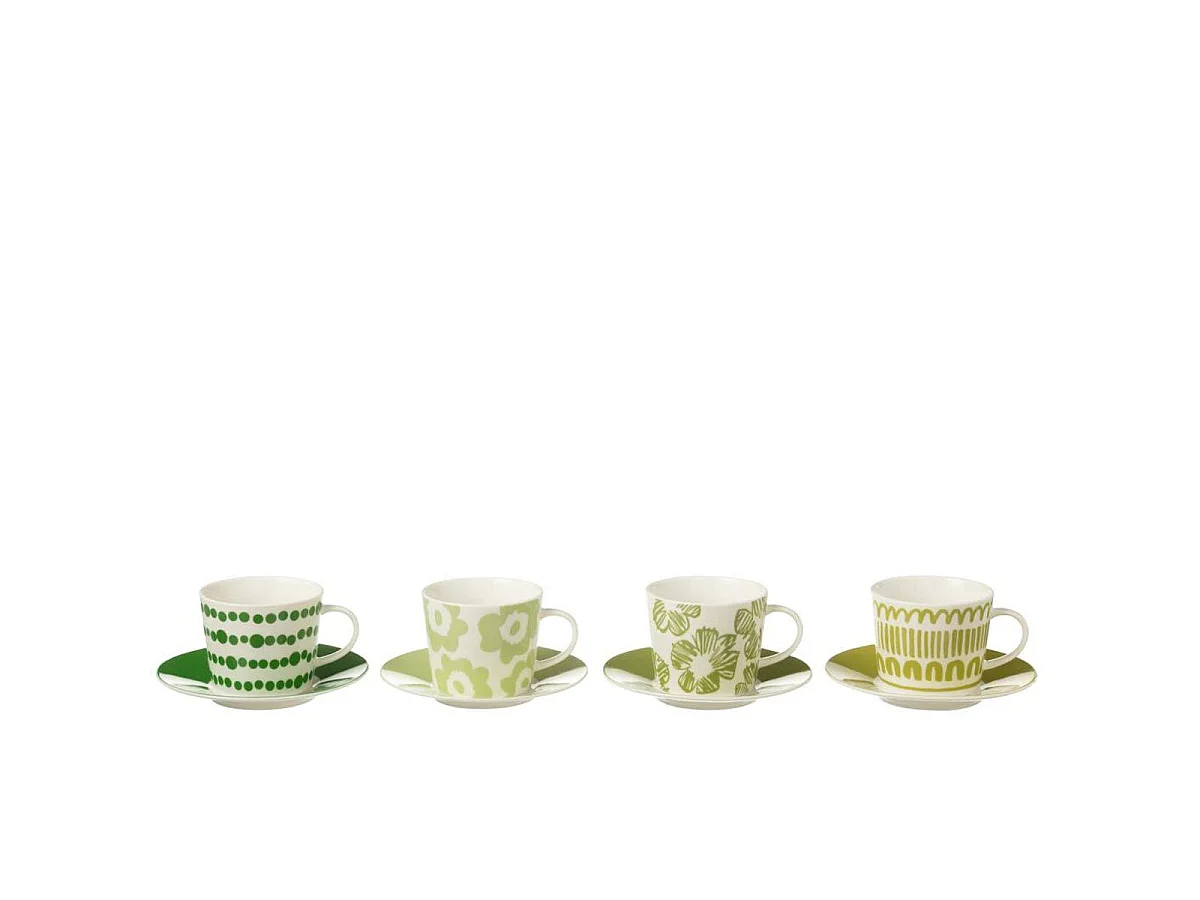 Lot de 4 Tasses & Sous-Tasses "Fiesta Sud" 22Cl Vert