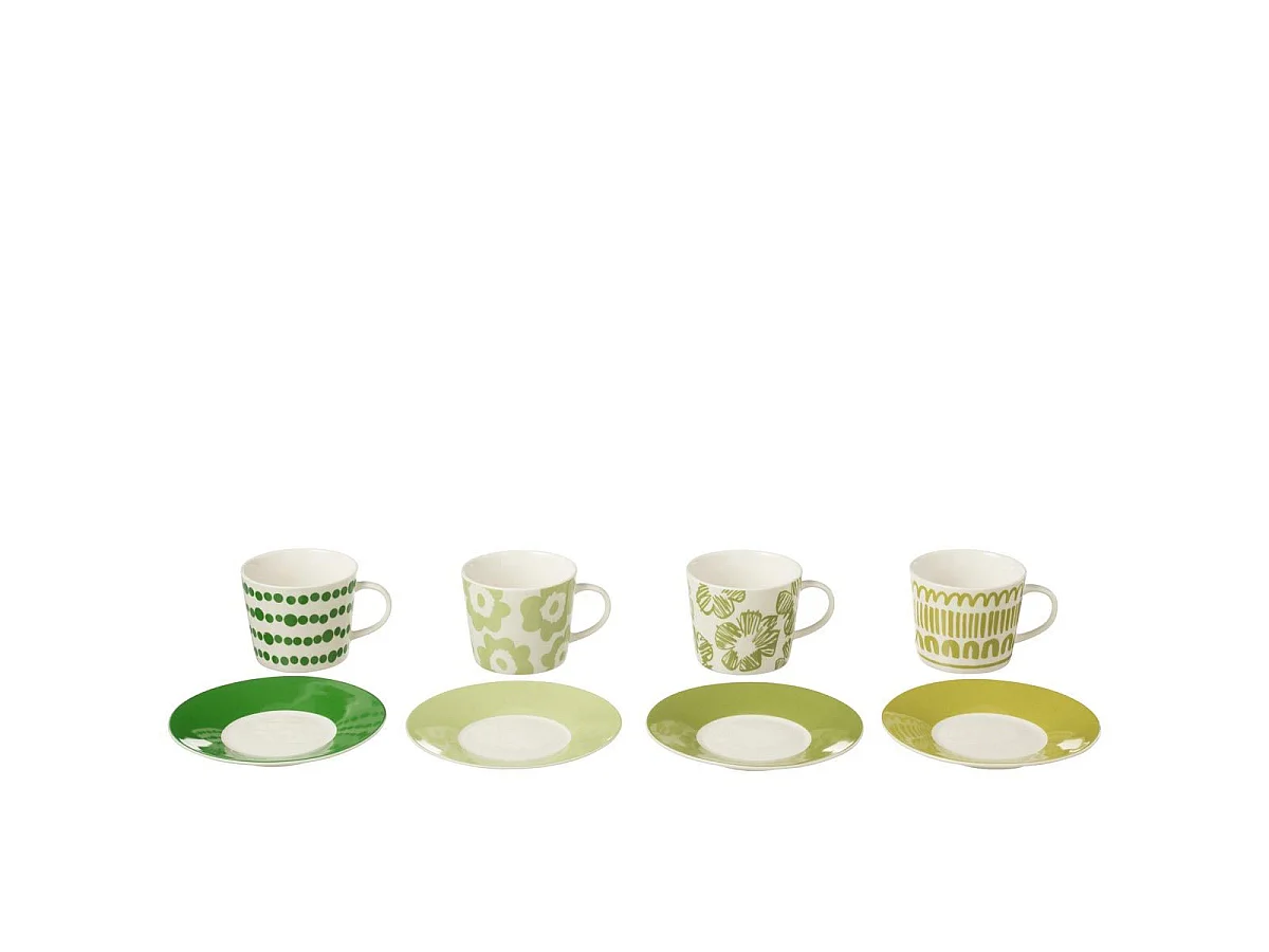 Lot de 4 Tasses & Sous-Tasses "Fiesta Sud" 22Cl Vert