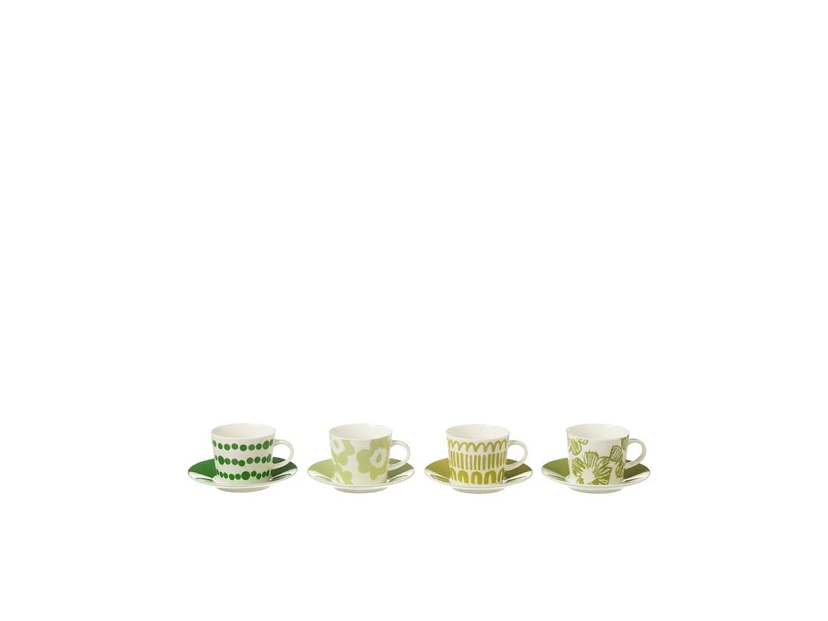 Lot de 4 Tasses & Sous-Tasses "Fiesta Sud" 9Cl Vert