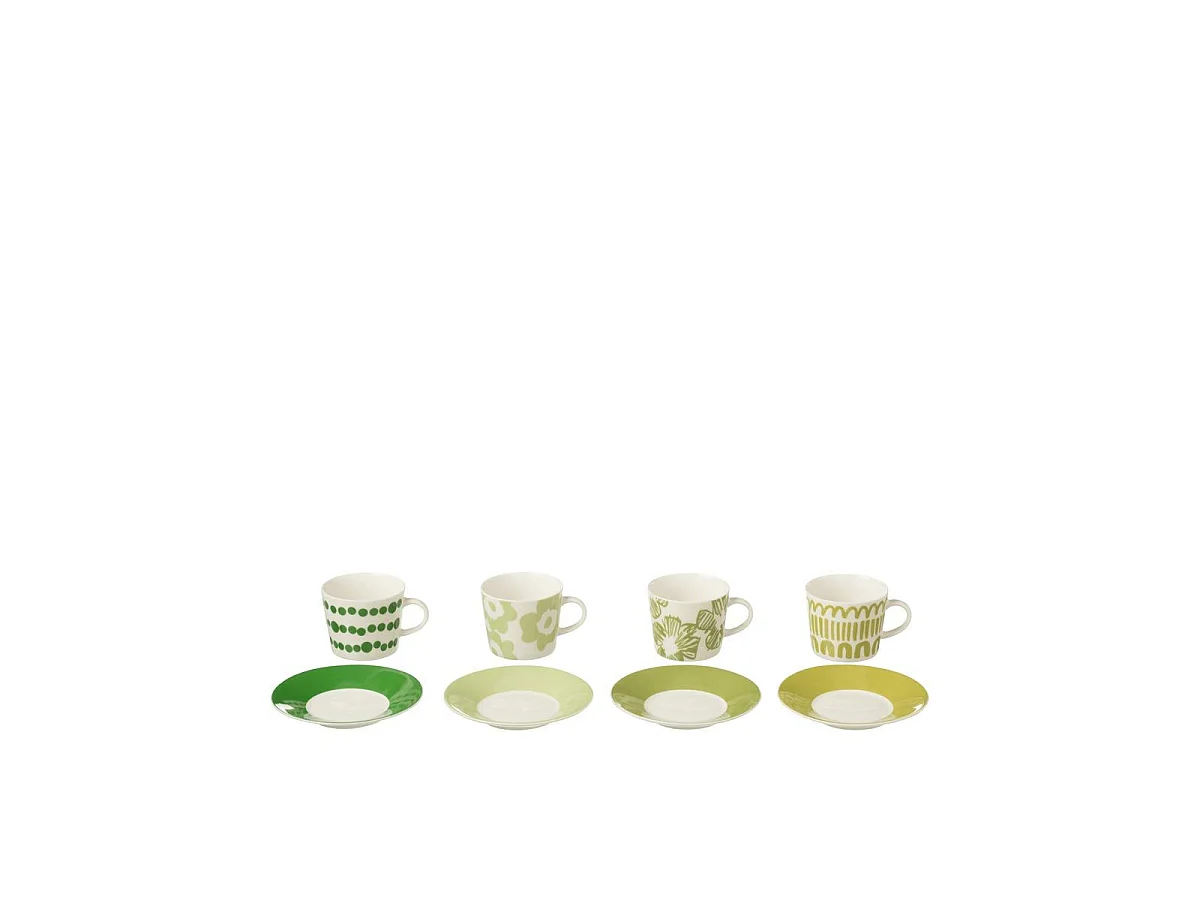 Lot de 4 Tasses & Sous-Tasses "Fiesta Sud" 9Cl Vert