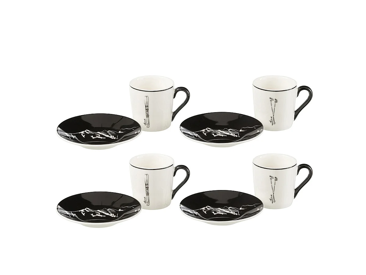 Lot de 4 Tasses à Café & Sous-Tasses "Après-Ski" 8cl Blanc