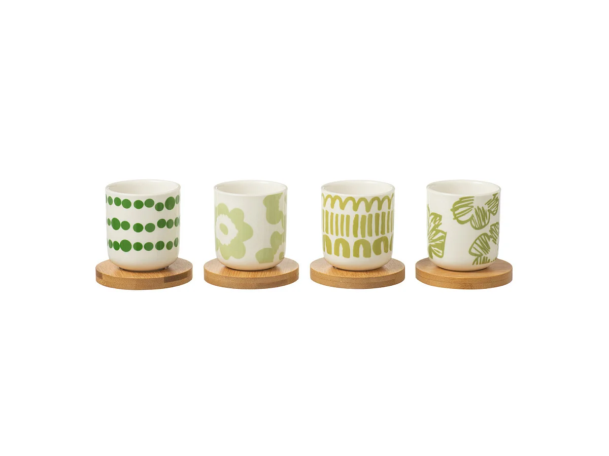 Lot de 4 Tasses à Café & Sous-Tasses "Fiesta Sud" 10cl Vert