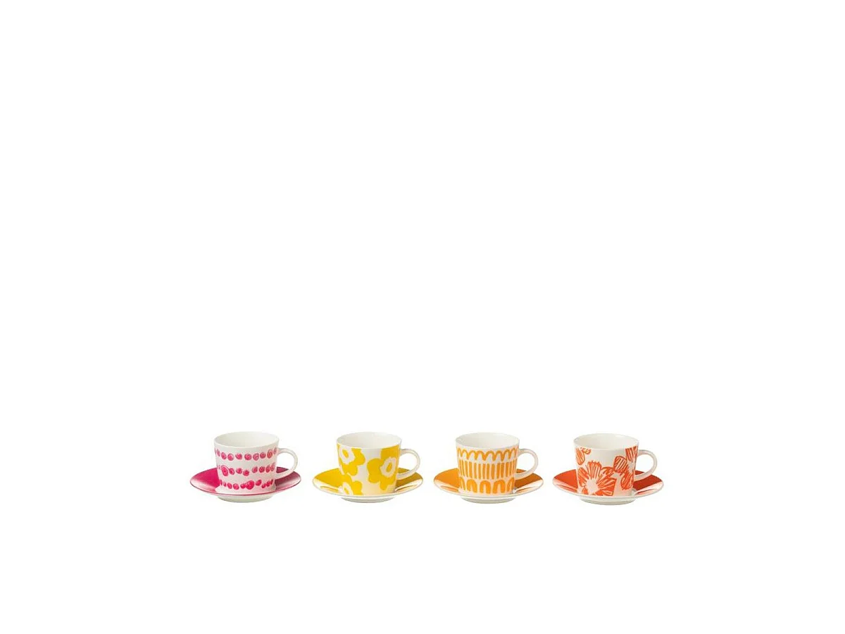 Lot de 4 Tasses & Sous-Tasses "Fiesta Sud" 9Cl Multicolore