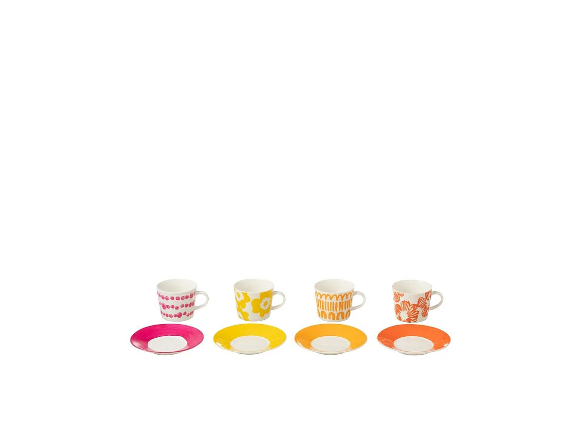 Lot de 4 Tasses & Sous-Tasses "Fiesta Sud" 9Cl Multicolore