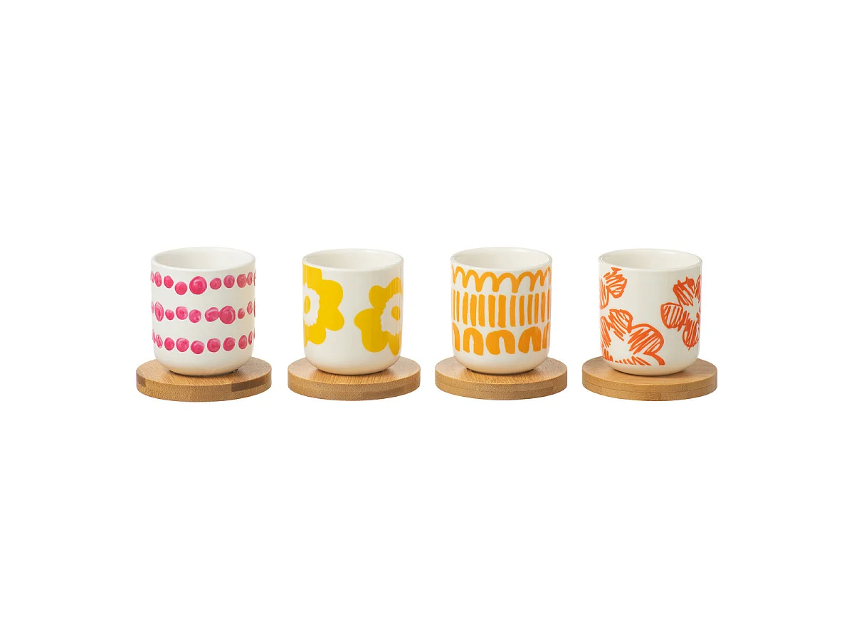 Lot de 4 Tasses à Café & Sous-Tasses "Fiesta Sud" 10cl Multicolore