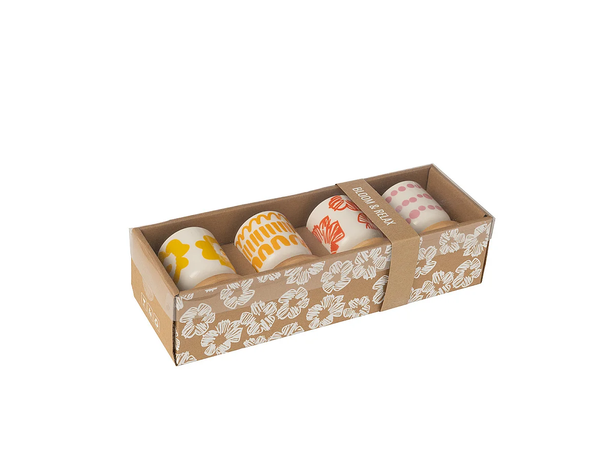 Lot de 4 Tasses à Café & Sous-Tasses "Fiesta Sud" 10cl Multicolore