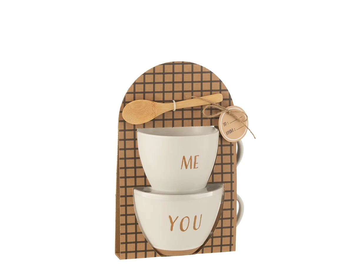 Lot de 2 Tasses Avec Cuillère "Me You" 24cm Blanc