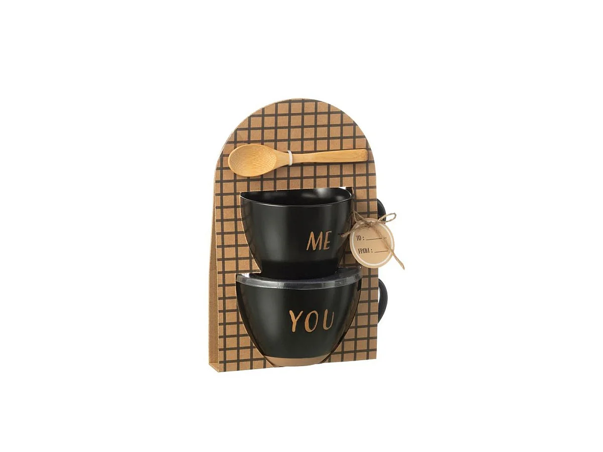 Lot de 2 Tasses Avec Cuillère "Me You" 24cm Noir