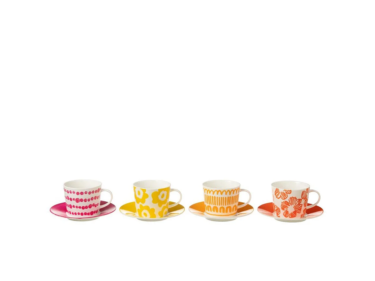 Lot de 4 Tasses & Sous-Tasses "Fiesta Sud" 22Cl Multicolore