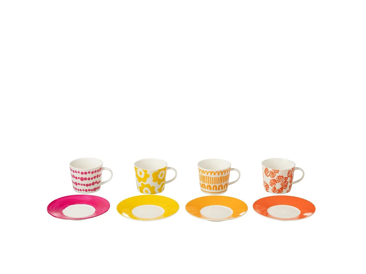Lot de 4 Tasses & Sous-Tasses "Fiesta Sud" 22Cl Multicolore