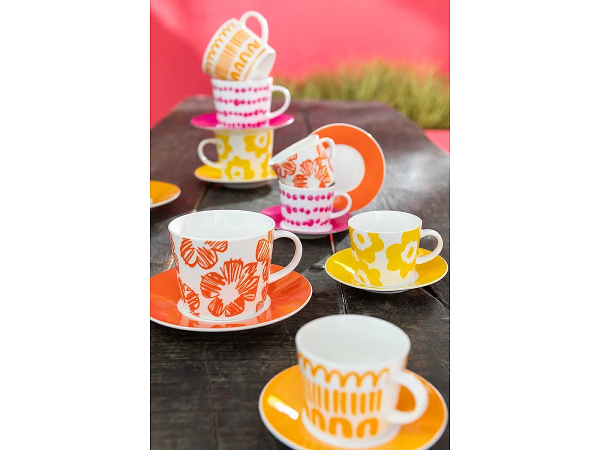 Lot de 4 Tasses & Sous-Tasses "Fiesta Sud" 22Cl Multicolore