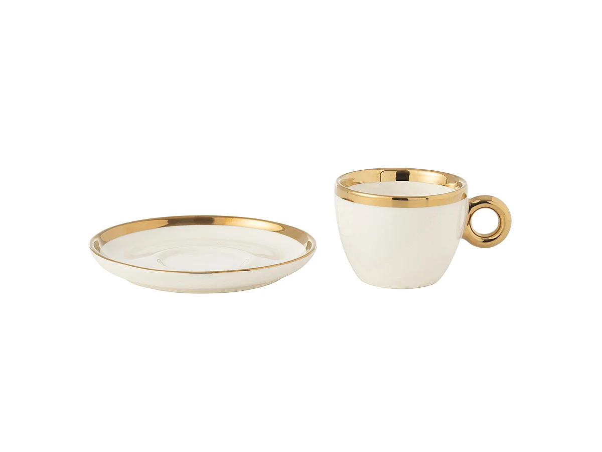 Lot de 4 Tasses & Sous-Tasses "Faye" 18cl Blanc & Or