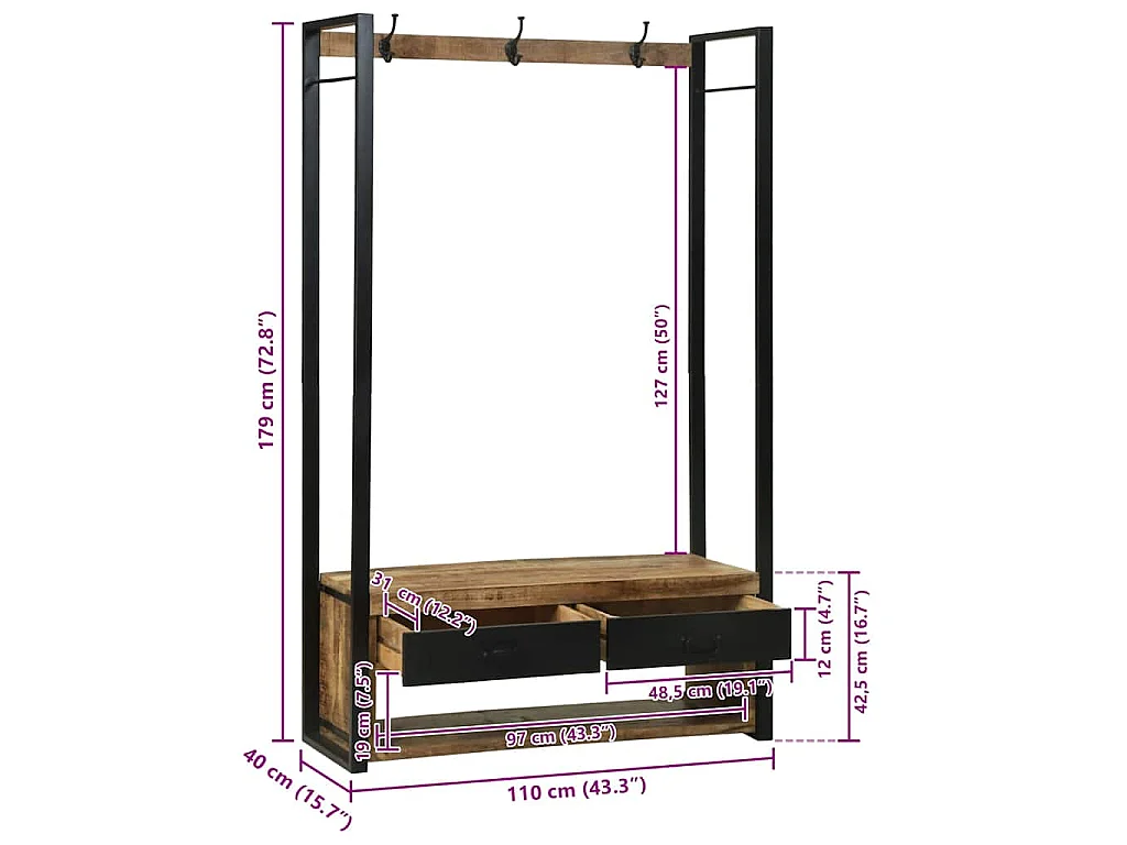 Porte-vêtements avec tiroir Marron Bois de manguier massif