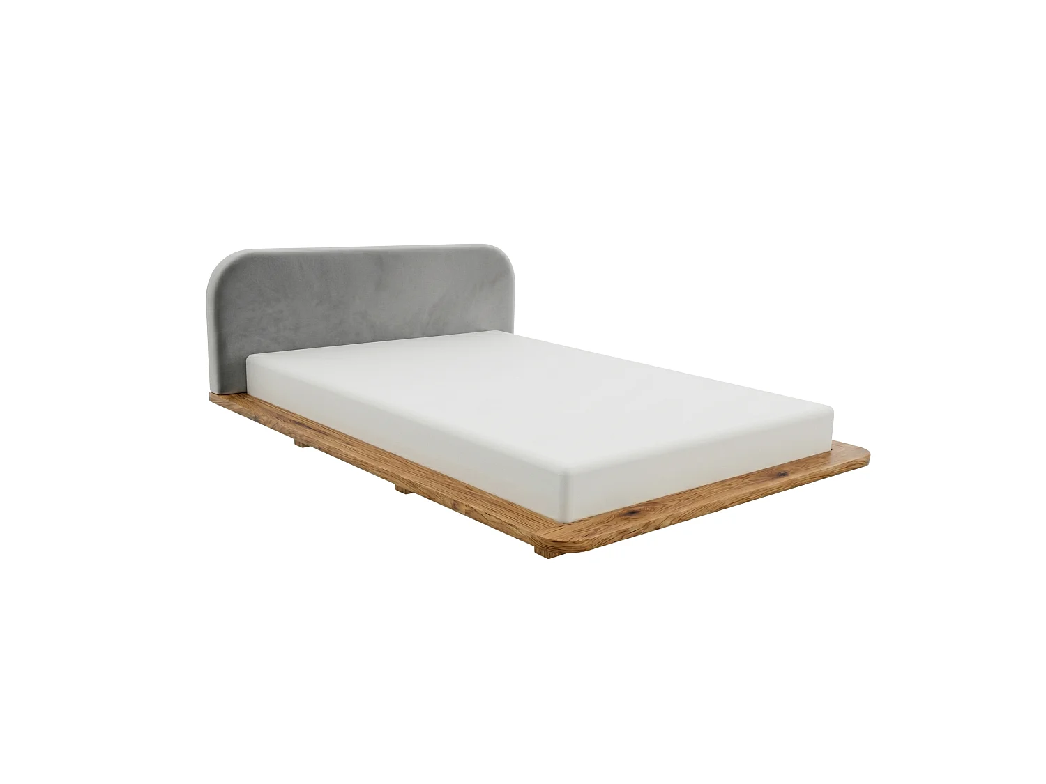 Lit en bois massif Eyko BORA 140 x 200 cm, chêne laqué, tête de lit en velours gris