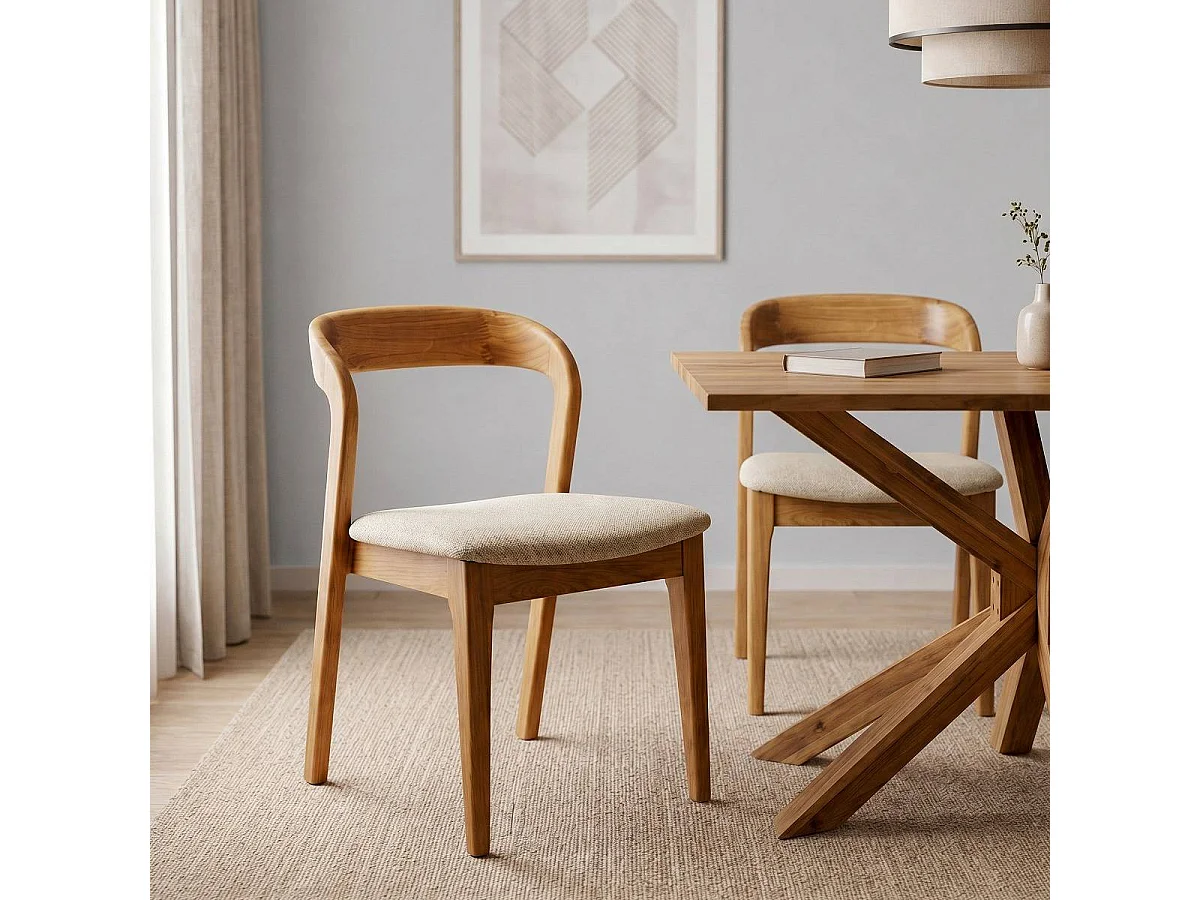 Chaise en bois de chêne et tissu Teddy (lot de 2)
