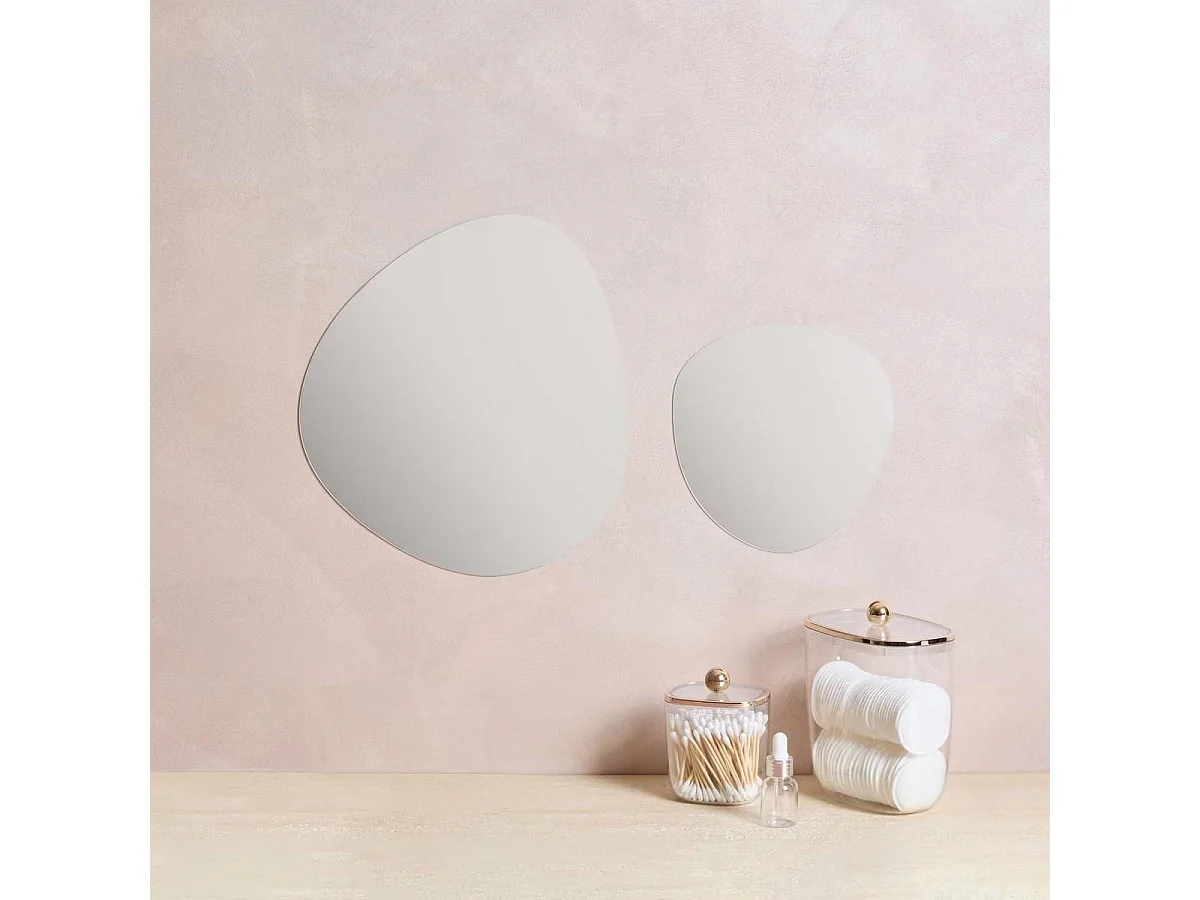Lot de 2 Miroirs Adhésifs "Galet" 30cm Blanc
