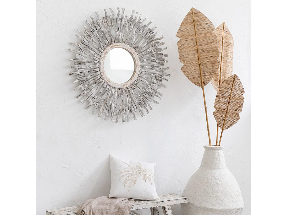 Miroir Mural Déco "Soleil" 100cm Blanc