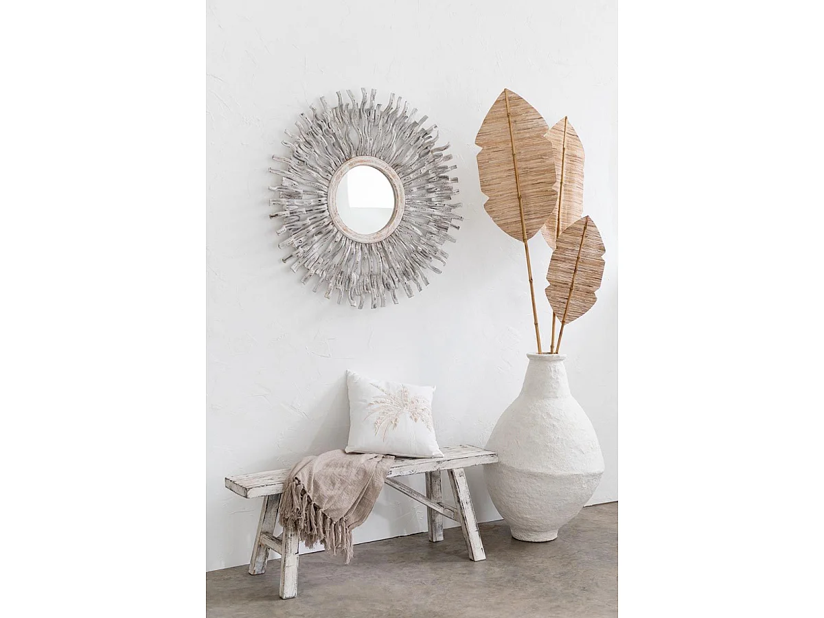 Miroir Mural Déco "Soleil" 100cm Blanc