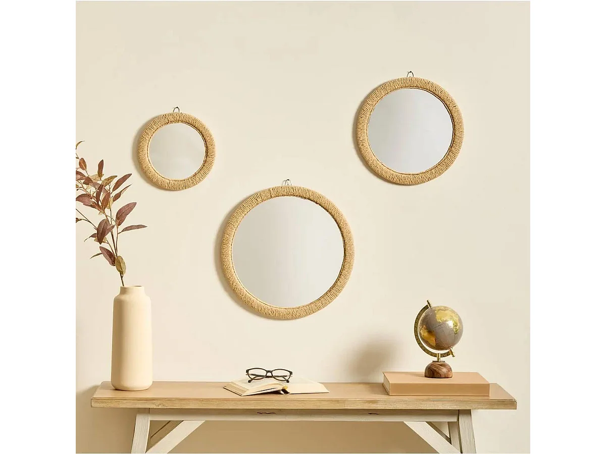 Lot de 3 Miroirs Ronds "Tilia" 40cm Naturel
