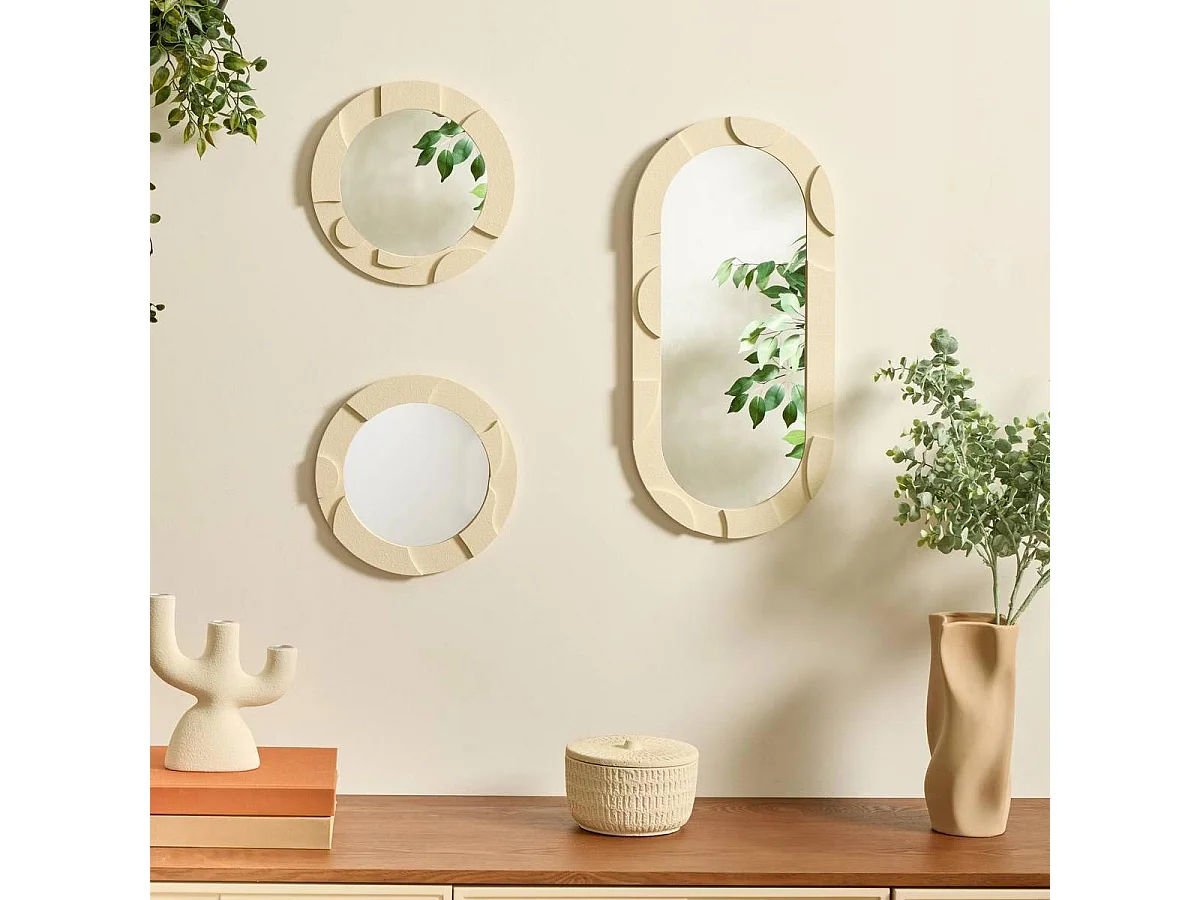 Lot de 3 Miroirs Muraux "Anny" 52cm Beige
