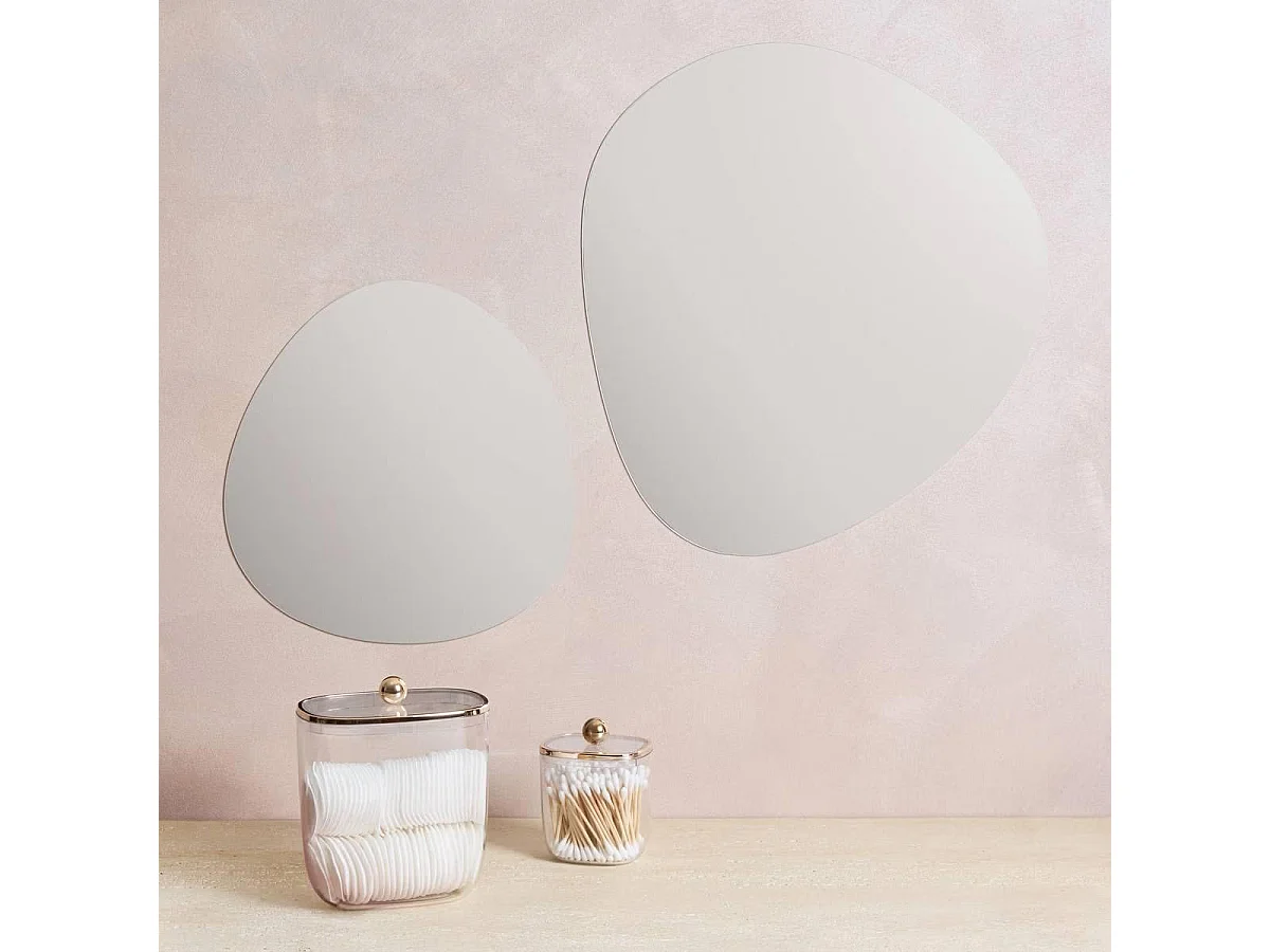 Lot de 2 Miroirs Adhésifs "Galet" 40cm Blanc