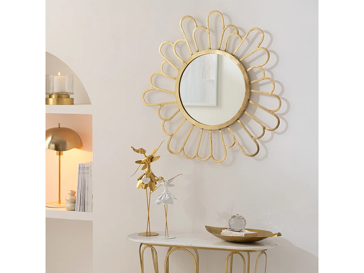 Miroir Mural Fleur en Métal "Moza" 90cm Or