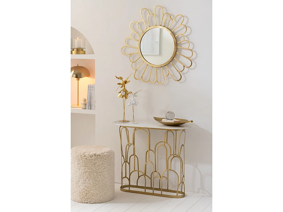 Miroir Mural Fleur en Métal "Moza" 90cm Or