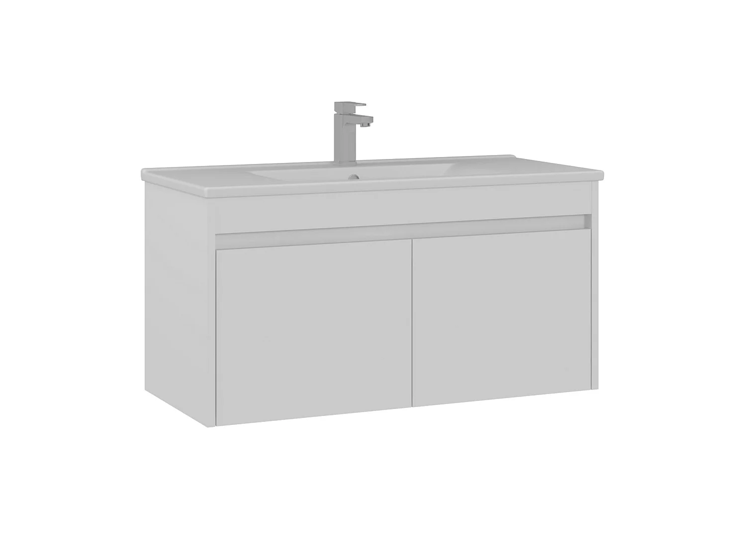 Matt Vit Tvättställsskåp - 100 x 45 x 52 cm - Soft-Close Dörrsystem - Keramisk Handfat