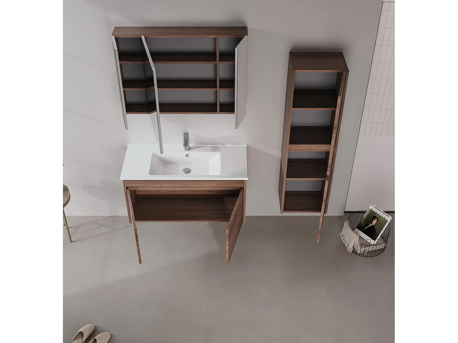 Waschtischunterschrank "Side 100 v3" – 100 x 45 x 52 cm – Dark Walnut
