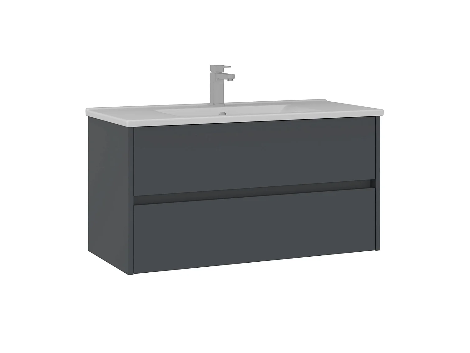 Matt Antracit Badrumsskåp med handfat - 100 x 45 x 52 cm - Modern Design