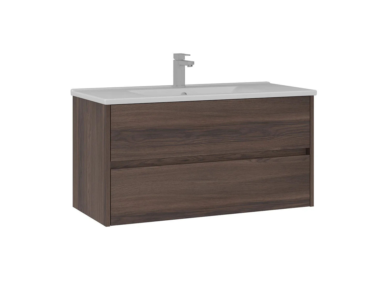 "Side 100 v3" Mörk valnöt Badrumsskåp - 100 x 45 x 52 cm - Keramisk handfat