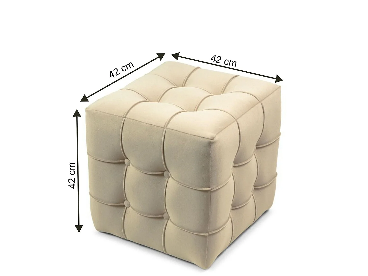 Pouf Élégant en Velours "Lizbon" - Crème - 42 x 42 x 42 cm - Cadre Robuste, Mousse Douce, Facile à Nettoyer