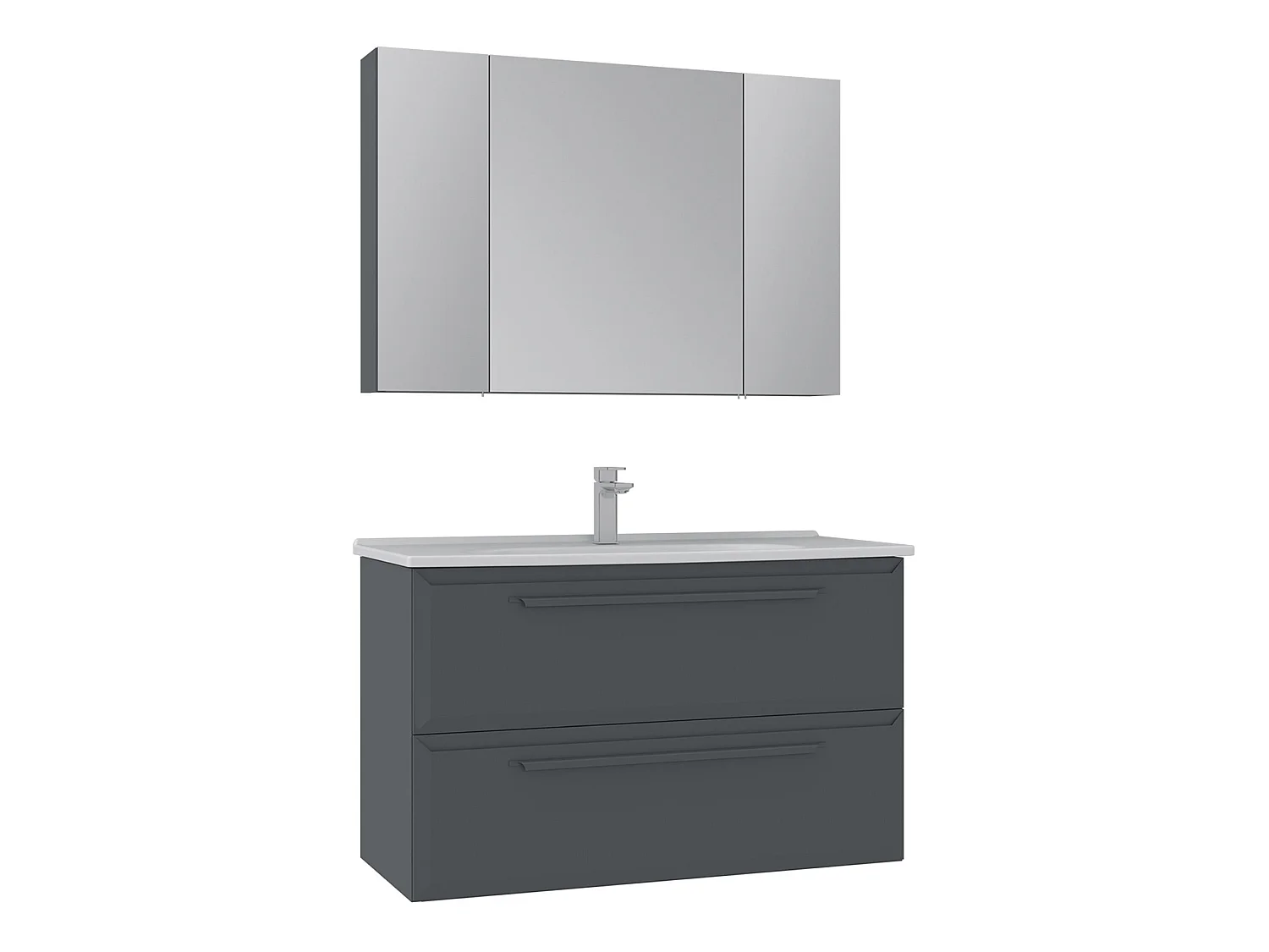 Wastafelmeubel met spiegel (2-delig) "Nuvola 100 v2" - 100 x 50 x 62 cm - Antraciet