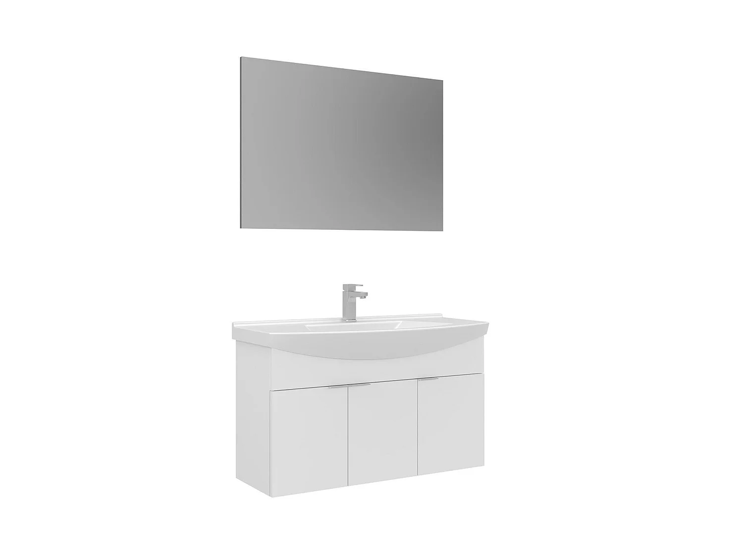 Wastafelmeubel met spiegel (2-delig) "Purus 100" - 100 x 50 x 58 cm - Wit