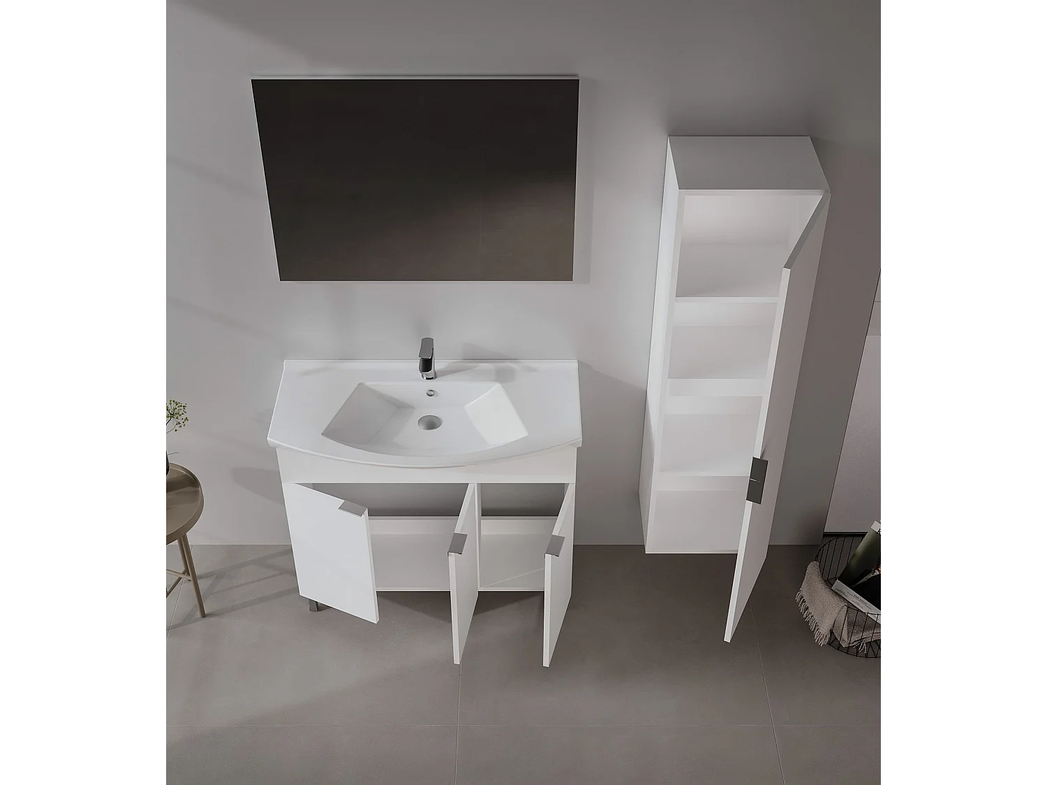 Wastafelmeubel met spiegel (2-delig) "Purus 100" - 100 x 50 x 58 cm - Wit