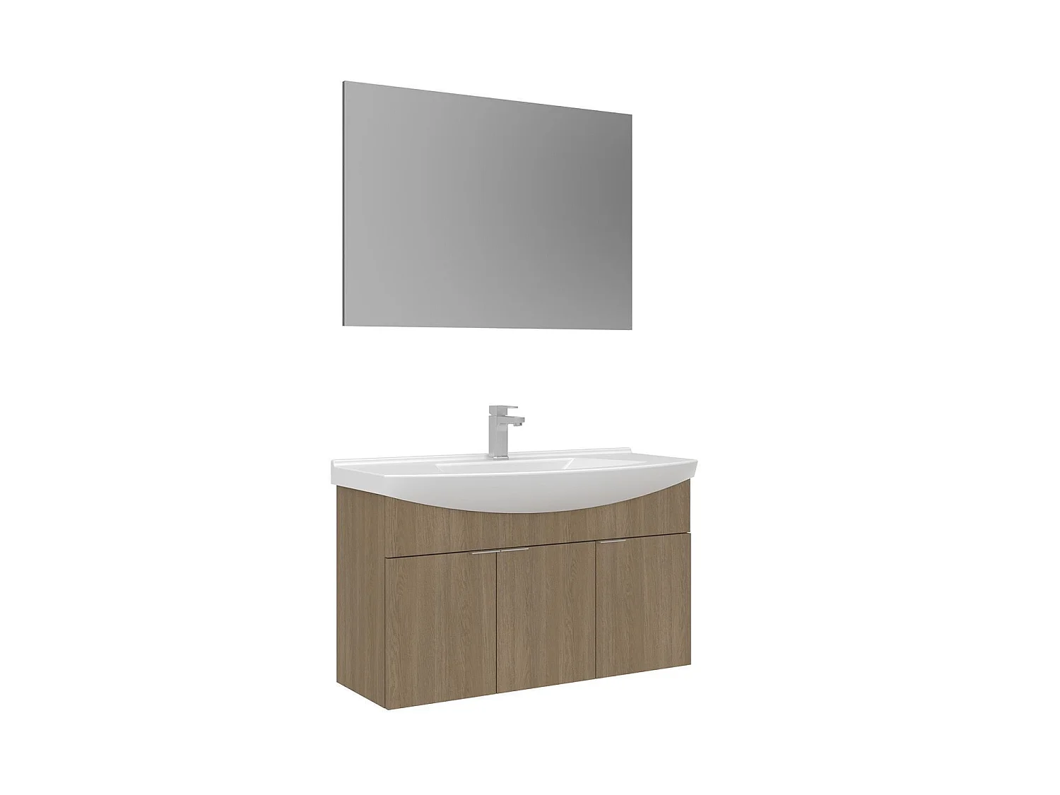 Wastafelmeubel met spiegel (2-delig) "Purus 100" - 100 x 50 x 58 cm - Eiken