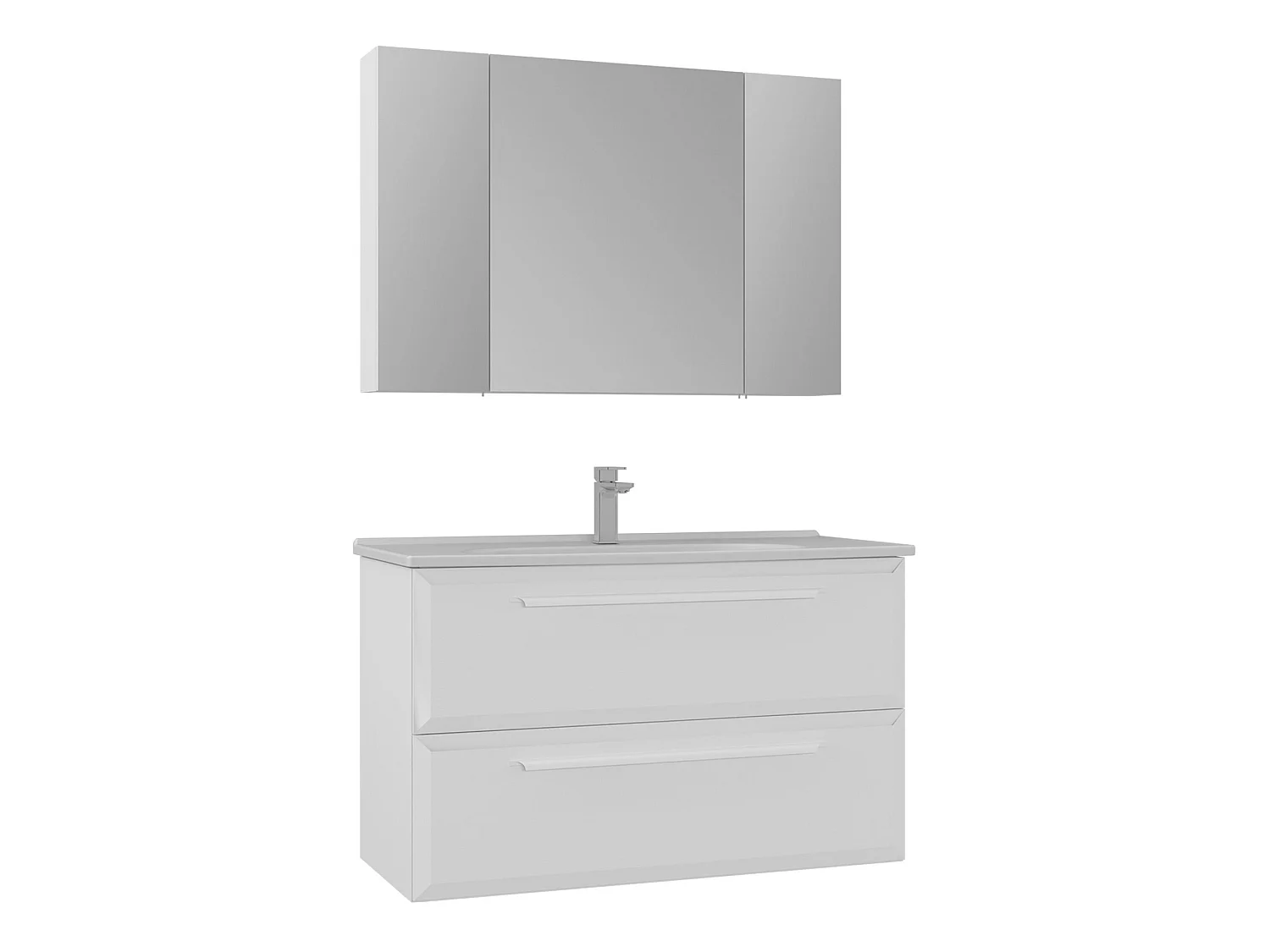 Wastafelmeubel met spiegel (2-delig) "Nuvola 100 v2" - 100 x 50 x 62 cm - Wit