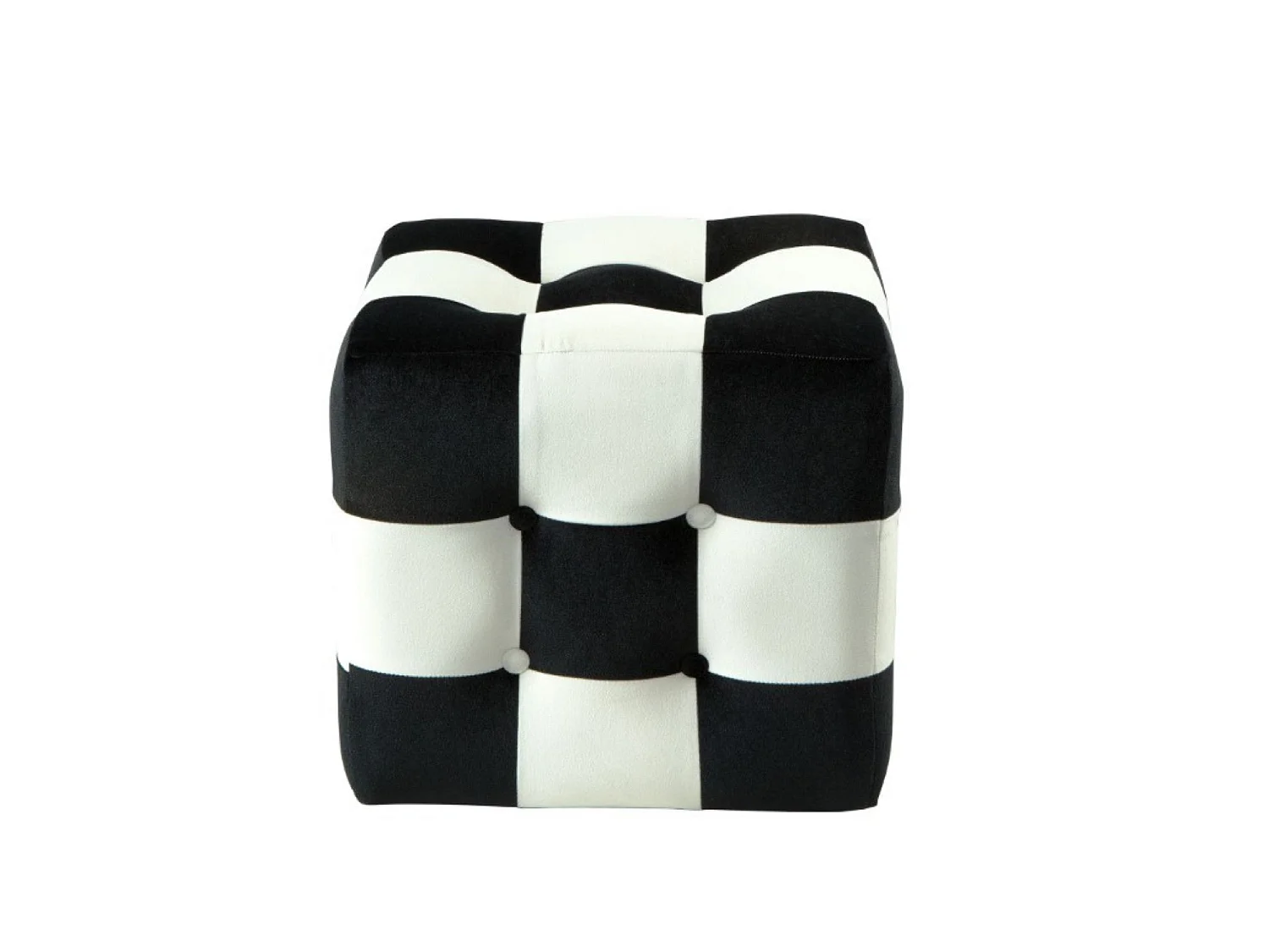 Patchwork" fluwelen poef - 42 x 42 x 42 cm - Zwart / Wit