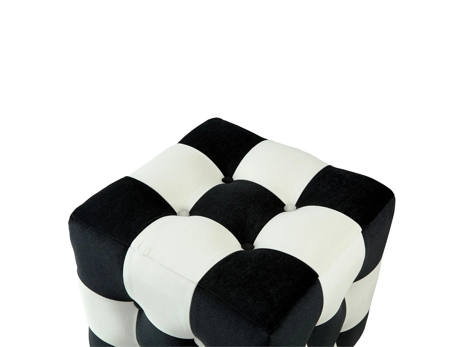 Patchwork" fluwelen poef - 42 x 42 x 42 cm - Zwart / Wit