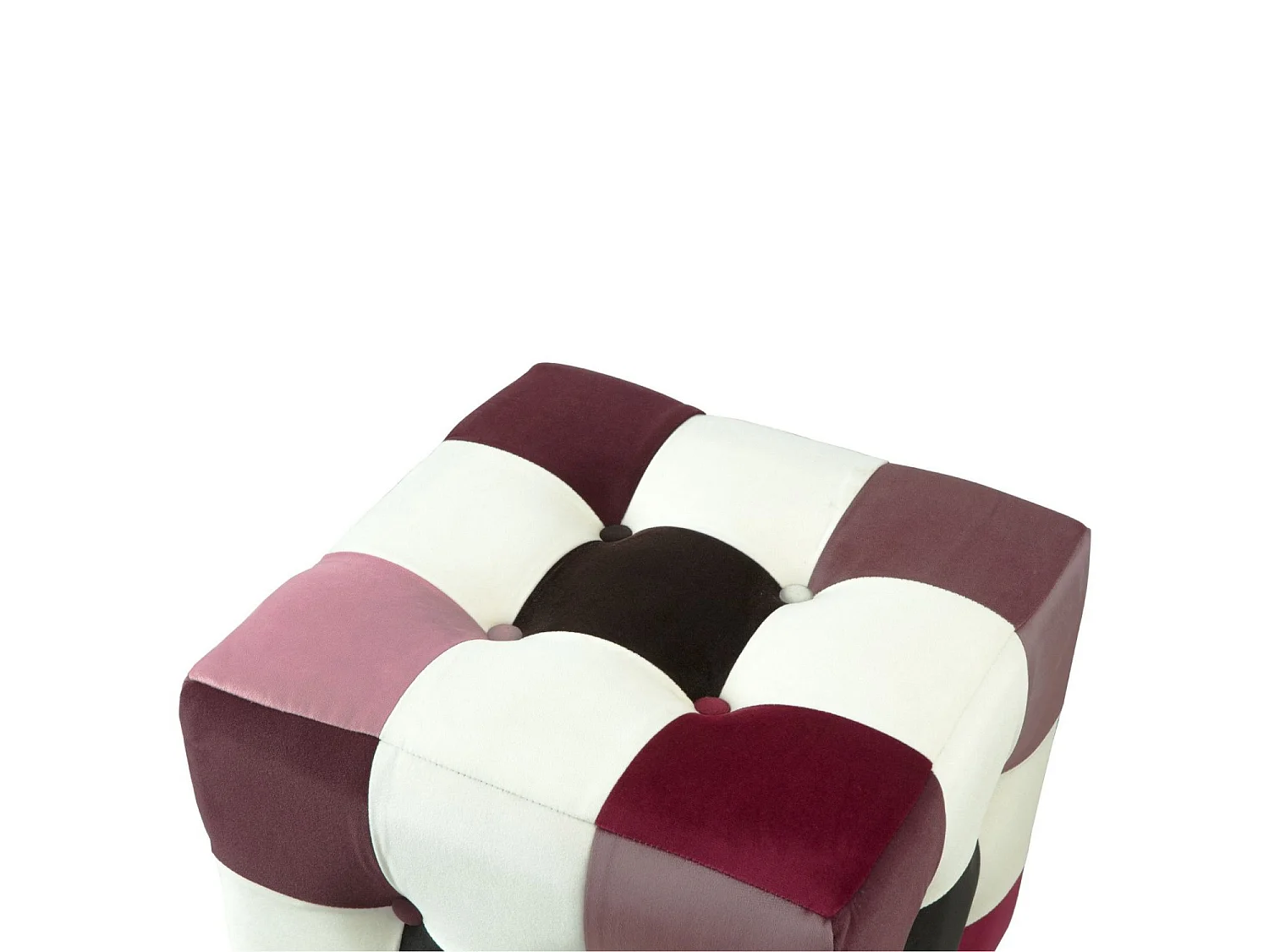 Multicolor Fluweel "Patchwork" Poef - Elegant en Duurzaam - 42 x 42 x 42 cm