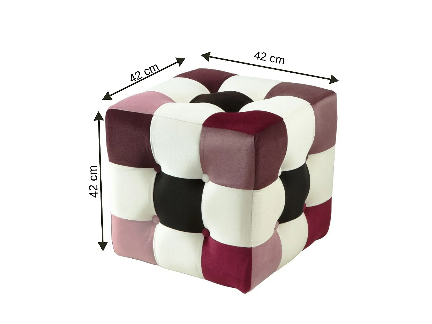 Multicolor Fluweel "Patchwork" Poef - Elegant en Duurzaam - 42 x 42 x 42 cm