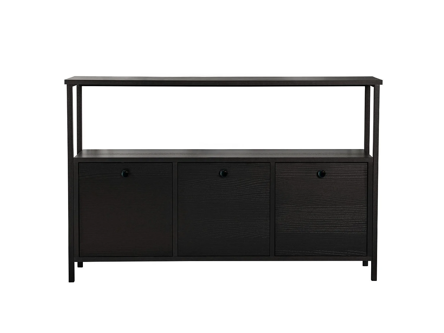 "Moderne Zwarte Houten Dressoir Solace - 120 x 30 x 77 cm - 3 Zwaaiende Deuren"