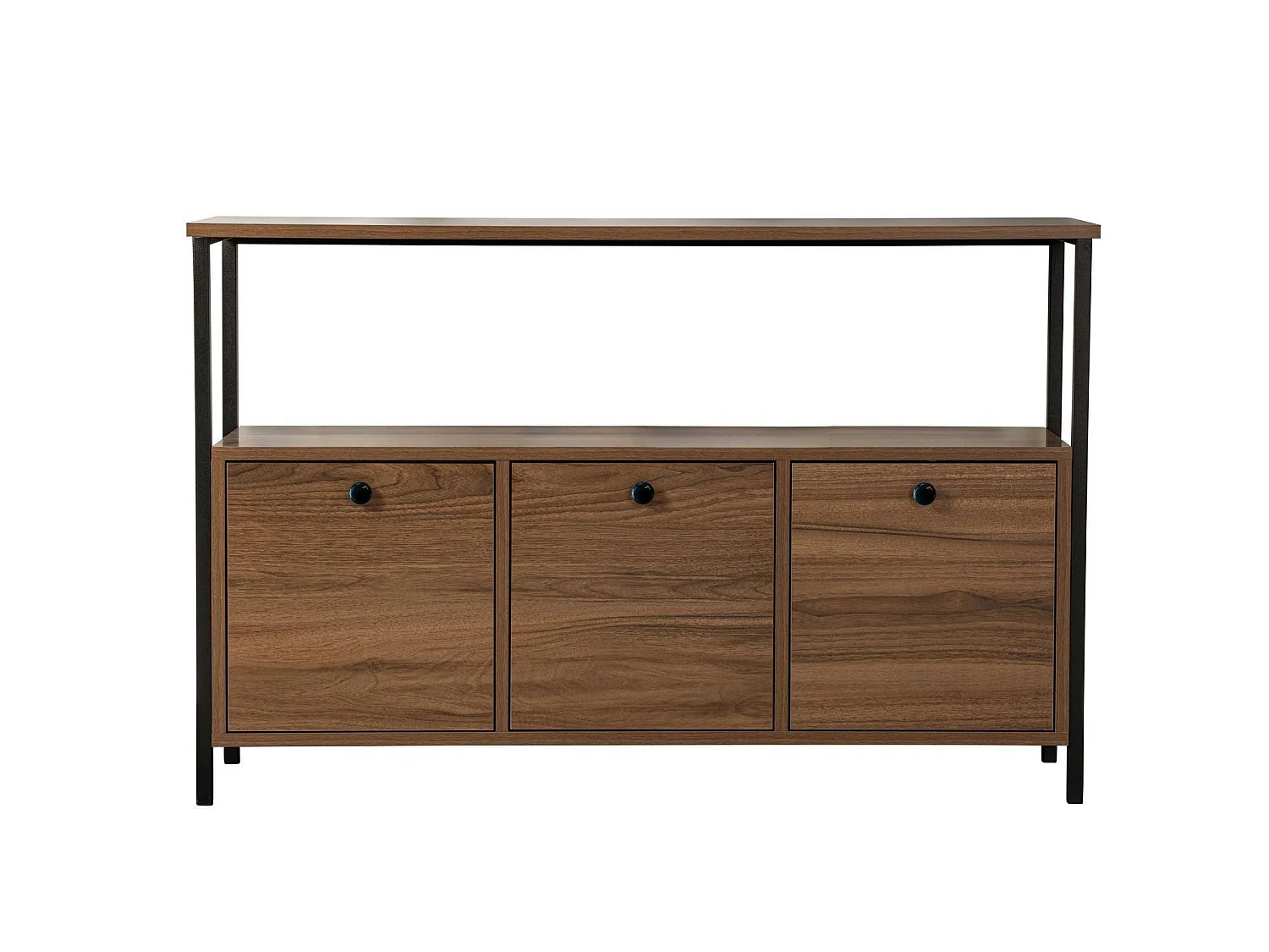 "Moderne Houten Dressoir Solace - Bruin - 120 x 30 x 77 cm - 3 Deuren - Stijlvol Ontwerp"