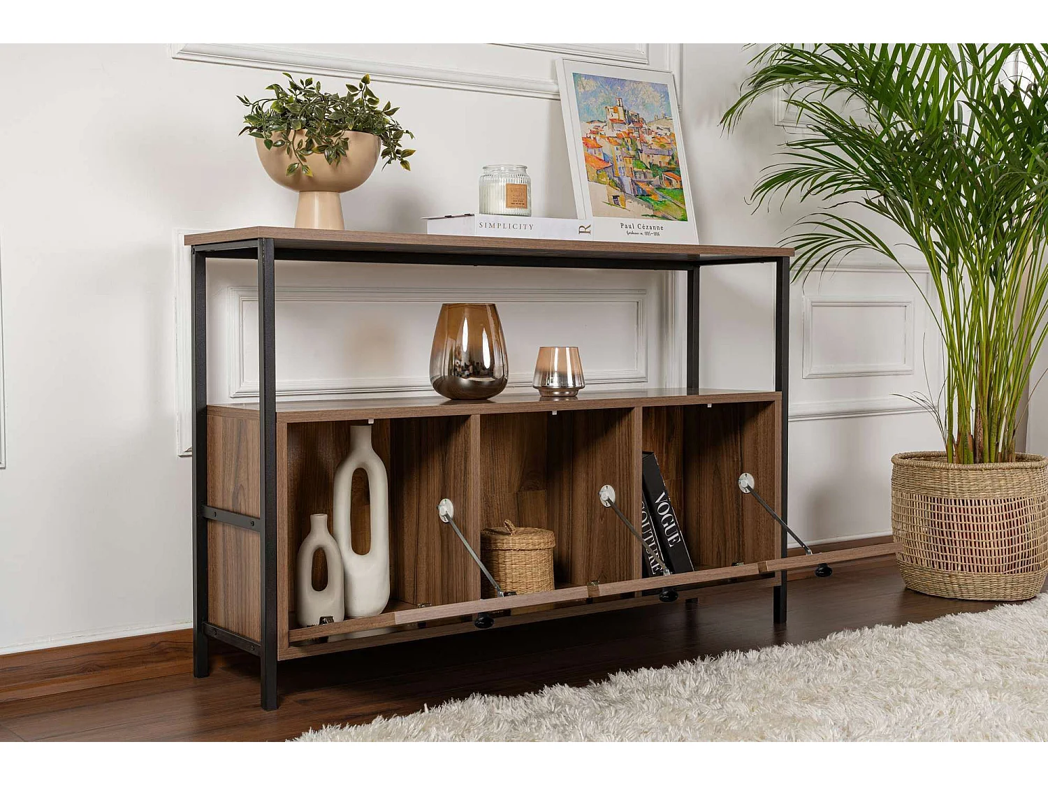 "Moderne Houten Dressoir Solace - Bruin - 120 x 30 x 77 cm - 3 Deuren - Stijlvol Ontwerp"