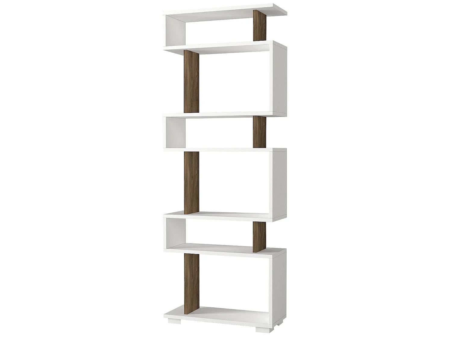 "Blok" Trä Bokhylla - Brun & Vit - 6 Hyllor - 60 x 19 x 165 cm