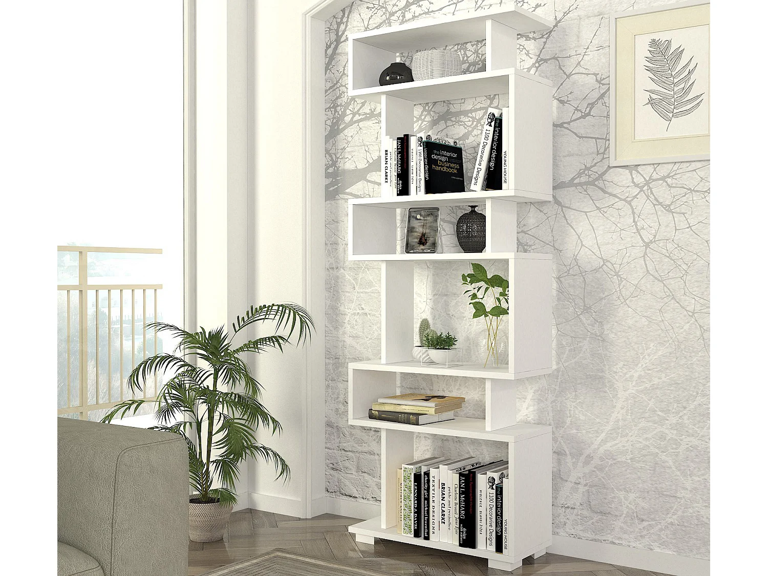 Moderne Witte Houten Boekenkast "Blok" - 6 Planken - 60 x 19 x 165 cm