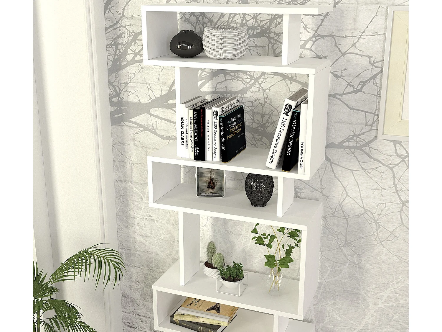 Moderne Witte Houten Boekenkast "Blok" - 6 Planken - 60 x 19 x 165 cm