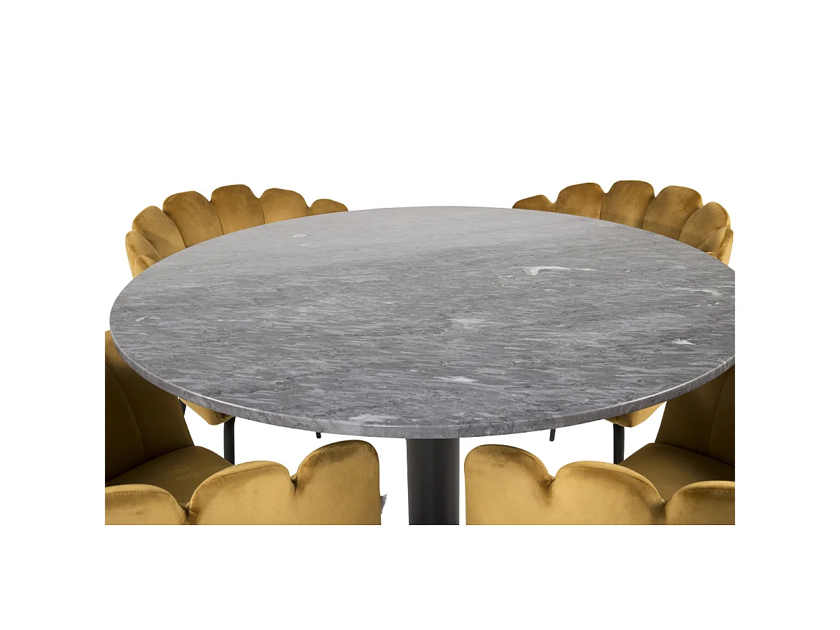 Ensemble Table à Manger & 4 Chaises "Estelle I & Limhamn" 106cm Gris Foncé & Jaune